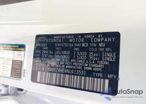 2022 Hyundai Palisade Calligraphy z USA, uszkodzony, nr VIN KM8R74HE4NU413531